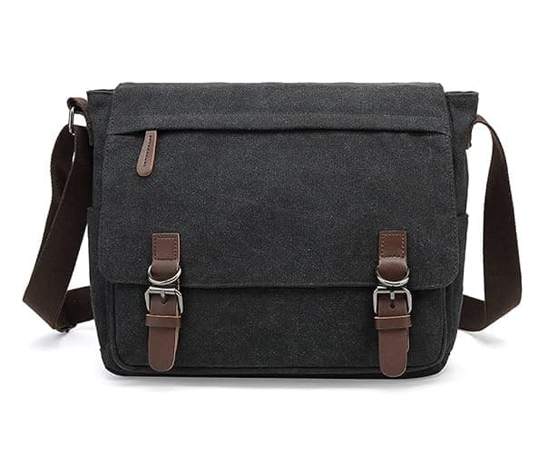 Sechunk Canvas Vintage Messenger Bag Shoulder bag Leather Large Travel Crossbody bags for men women 15inch Laptop - Image 1