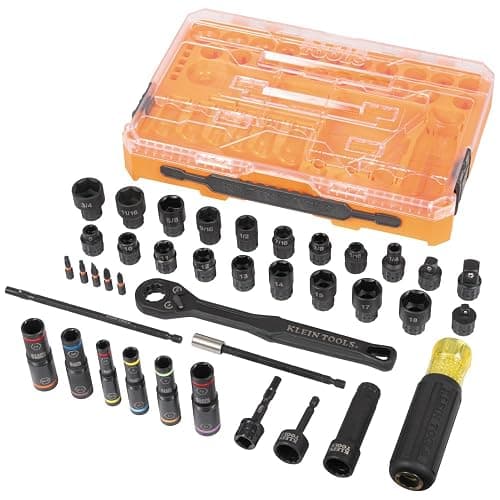 Klein Tools 65500KNECT KNECT Impact Socket Set, SAE and Metric Pass Through Socket Set, 90-Tooth Ratchet, MODbox Case, SAE, Metric, Screwdriver Handle, Bits, 39-Piece thumbnail 6