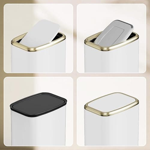 KHMMGK 8L/2.1 Gallon Small Bathroom Trash Can with Lid, Swing-Top Rectangular Waste Bin, Stainless Steel Garbage Can for Home, Office, Toilet, Bedroom, Living-Room (White) thumbnail 7