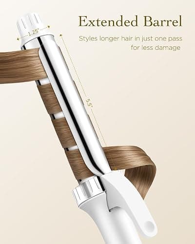 Titanium Curling Iron 1 1/4 Inch, Curling Wand with Clamp for Long Hair, Extra Long Barrel, Dual Voltage, 30s Fast Heating, 5 Temperatures, Auto Shut-Off, Silver+White thumbnail 3