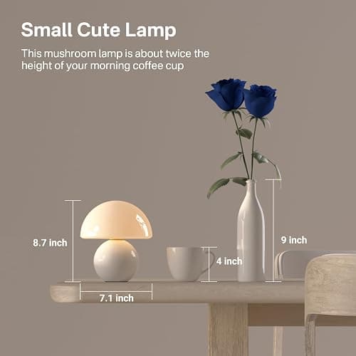 Dawnwake Mushroom Lamp Table Lamp for Bedroom,Desk Bedside Small Lamps for Living Room Night Stands,Mushroom Decor Cute Mini Modern Mid Century Lamps,Unique Aesthetic Home Living Room Decor(White) thumbnail 4