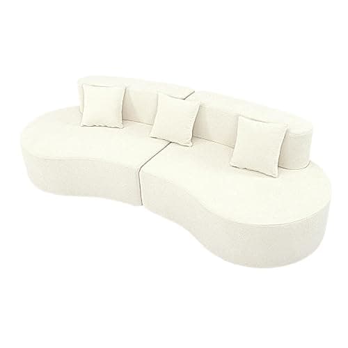 IKAYAA Curved Sofas for Living Room, Modern Boneless Curved Couch Half Moon, No Assembly Couch, White Couch, Round Couch, 4 Seat Curved Sectional Sofa, No Assembly Required, Cream White thumbnail 7