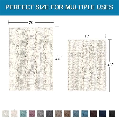 Bathroom Rugs Bath Rug Set 2 Piece Bathroom Contour Rug Toilet Mat Sets Non Slip Contour Bath Rug Set Ultra Thick Water Absorbent Striped Bath Mats Washable(47" x 17" Plus 20" x 20" U, Black) - 20" x 32" Plus 17" x 24" Stone Blue thumbnail 2
