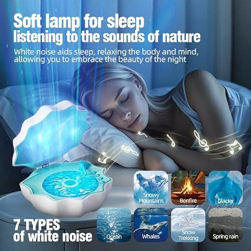 Northern Lights Projector, Night Light Projector for Bedroom Built-in Bluetooth Speaker, White Noise, Shell Night Light for Room Decor/Gift for Kids/Christmas/Music/Relaxation/Birthday (Blue) thumbnail 3