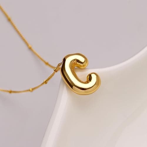 Inerney Gold Bubble Letter Necklace Initial Necklaces for Women, Chunky 14K Plated Balloon Initials, Trendy Charm Non Tarnish Custom Name Pendant Jewelry Gifts for Mom thumbnail 3
