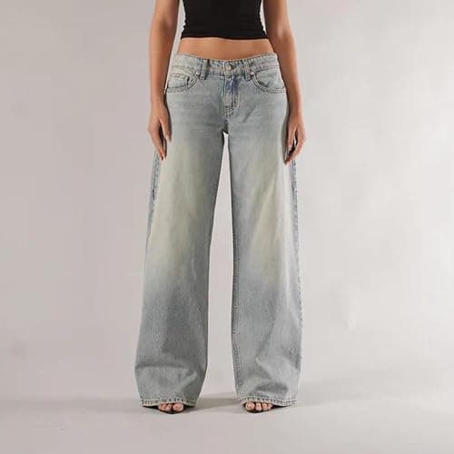 Women Y2k Low Rise Denim Pants Loose Fit Boyfriend Wide Leg Baggy Jeans with Pockets Vintage Casual Streetwear thumbnail 2