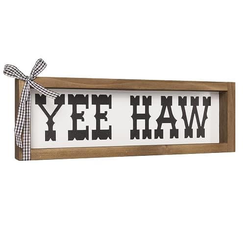 flangairy Western Wall Decor, Wooden Yee Haw Sign, CowBoy Theme Room Southwestern Bathroom kitchen Bedroom Nursery Table Shelf Office Desk Rustic Farmhouse Home Decoration - Image 1