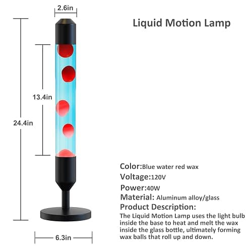 Kyzfy 24.4-Inch Relaxing Liquid Motion Lamps,Magma Lamps, Home Decor Living Room Office Bedroom Lamp ((Red Wax Blue Water/Black)) thumbnail 5