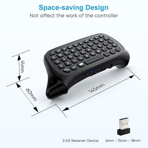 Keyboard for Xbox Series X/S, One/One X/S, Elite One/2 Controller, Wireless Gaming Chatpad Message Keypad with USB Receiver, Audio/Headset Jack Accessories for Xbox (Controller Not Included), Black thumbnail 3