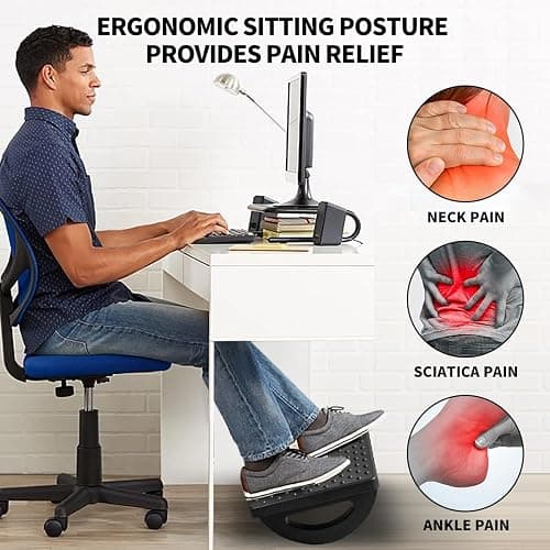CasaZenith Foot Rest for Under Desk at Work - Ergonomic Foot Stools for Under Office Desk - Rocking Footrest with Roller Massager - Leg Rest for Chair, Computer Gaming - Promote Leg Circulation thumbnail 5