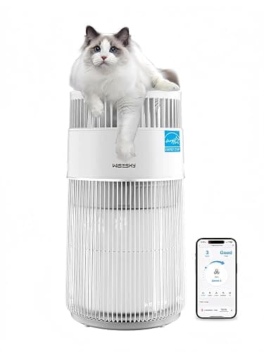 WiseSky Pet Air Purifier, 3-in-1 HEPA Filter for Cat Hair Dander Odor Dust, for Home Large Room, Up to 1644 ft², Smart App Control, 360° Air Intake, W-Cat, White thumbnail 2
