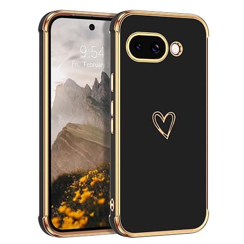 BENTOBEN for Google Pixel 9a Case, Cute Heart Luxury Gold Plating Slim Flexible TPU Bumper Protective Pixel 9a Cover, Women Men Girls Boys Phone Case for Google Pixel 9A 6.3'',Black - Image 1