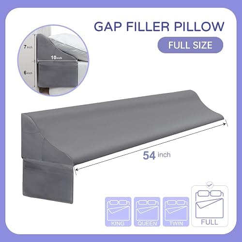 Vekkia Full Size Bed Wedge Pillow for Headboard/Bed Wedge Gap Filler/Mattress Gap Filler/Wedge Pillow to Close The Gap (0-6") Between Your Headboard and Mattress, (Grey 54"x10"x7") thumbnail 2
