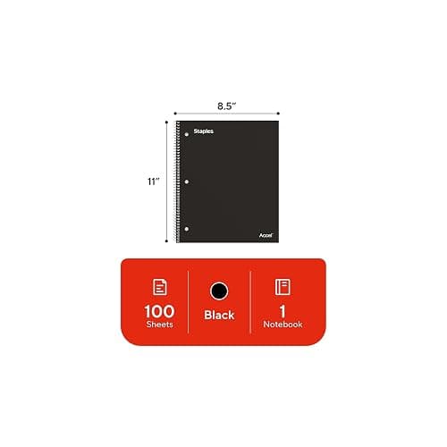Staples Accel 1-Subject Notebook, 8.5x11 Inch, College Ruled, Black | 100 sheets for school, office, and everyday note-taking and writing. thumbnail 3
