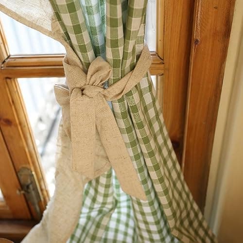 izielad 2PCS Disque Rideaux Rideau Court Motif Vichy À Carreaux, Rideau Disque Rideaux De Petite Fenêtre De Style Campagne Rideaux De Bistrot avec Plaid Vert LxH 70x90cmx2pcs thumbnail 4