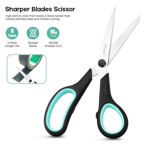 iBayam 3-Pack 8" Heavy Duty Scissors with Ultra Sharp Blades and Comfort Grip Handles - For Office, Home, School, Sewing, and Crafts thumbnail 4