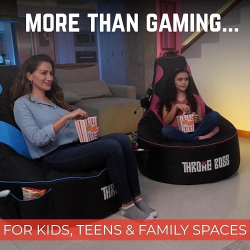 Throne Boss Gaming Bean Bag Chair for Kids with High Back – Floor Gaming Chair, Easy to Clean Oxford 420D Fabric, Large Side Pockets, Headphone Hanger – Cover ONLY Add 200 Liters Beans (Blue) thumbnail 9