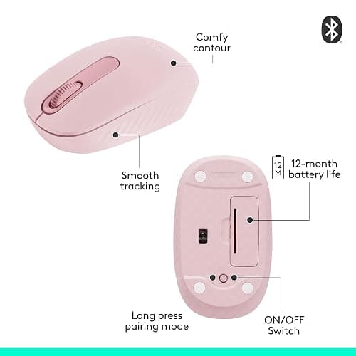 Logitech M196 Bluetooth Wireless Mouse, Compact and Portable Mouse for Laptops, Tablets and More, 12-Month Battery, Smooth Tracking, Compatible with PC and Mac, Windows and macOS - Rose thumbnail 7