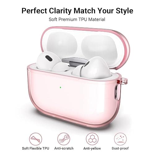 ULAK Compatible with Airpods Pro & AirPods Pro 2 Case, Design Soft TPU Airpod Pro 1st/2nd Generation Case 2022/2019 with Ring Keychain Shockproof Protecitve Cover, Light Pink thumbnail 2