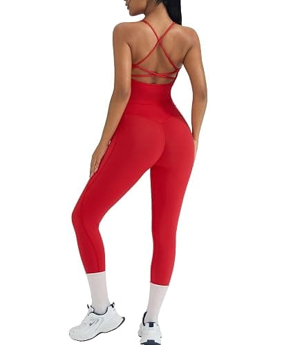 OMKAGI 2 Piece Workout Sets for Women Padded Workout Tops Booty Leggings with Pockets Gym Sets thumbnail 9