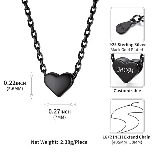 ChicSilver 925 Sterling Silver Heart Jewelry Set, Dainty Black Heart Necklace and Stud Earrings Set for Women thumbnail 5