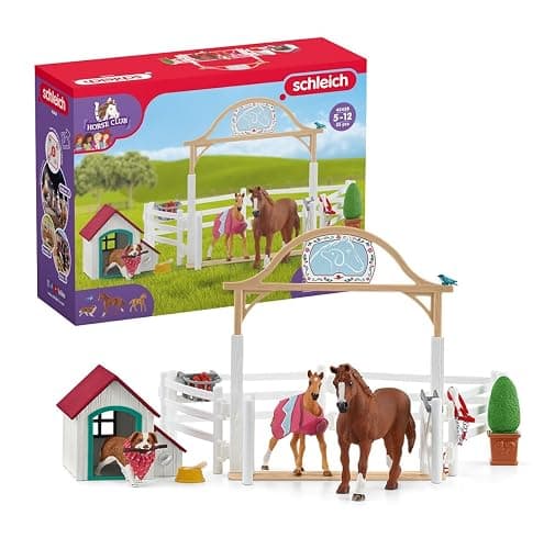 Schleich Horse Club — Hannah's Guest Horses Playset, 20-Piece Horse Stable Toy Set Including Mare, Foal, Hannah Doll and Dog Figurine, Horse Toys for Girls and Boys Ages 5+ - Image 1