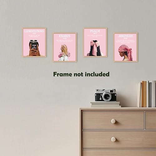 Pleonox Pink Christian Black Women Wall Art Prints 8x10 Inch Set of 4, Trendy Preppy African American Woman Bible Verse Pictures Wall Decor for Black Girl Room Bedroom Home Living Room, Unframed thumbnail 6