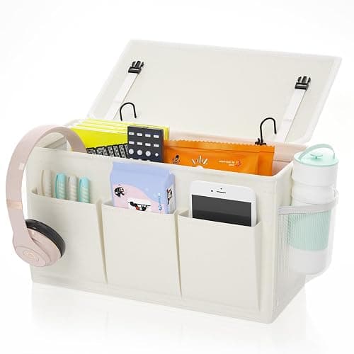 Edudif Dual-purpose Bedside Caddy Bedside Organizer, Bed Caddy with 6 Pockets, Versatile Bedside Storage Solution Magazine Remotes holder, ideal for Home, Dorm, Hospital, Crib Bed (White) - Image 1
