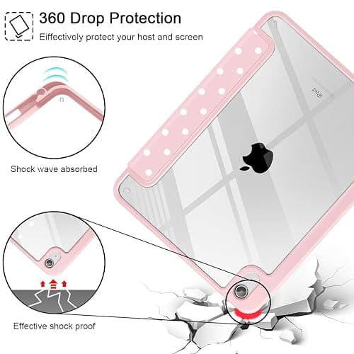 Tuiklol Case for iPad 11 inch (A16 Chip) 2025 Gen 11th / iPad 10.9 inch 2022 10th Gen, Buit in Pencil Holder with Shockproof Cover Clear Transparent Back Shell Auto Wake/Sleep,Spot-Pink thumbnail 6