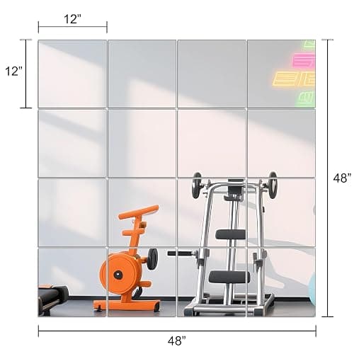 Ruomeng Home Gym Mirrors 12" x 12" x 16Pcs Wall Mounted Mirror Glass Frameless Full Length Mirror Tiles for Home Gym, Bedroom, Door & Bathroom thumbnail 2