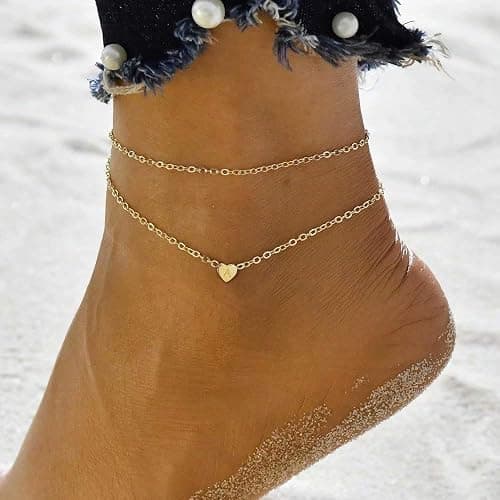 Turandoss Heart Initial Ankle Bracelets for Women, 14K Gold Filled Handmade Dainty Layered Anklet Letter Initial Heart Ankle Bracelets for Women Beach Jewelry Gifts thumbnail 3