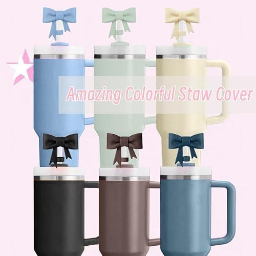 Hpebl 6Pcs Silicone Straw Toppers Covers for Stanley Cups 40/30oz 10mm(0.4in) Dust-Proof Bow Straw Covers Toppers Suitbale for Stanley Cup Accessories Reusable Straws Caps (Colorful F) thumbnail 5