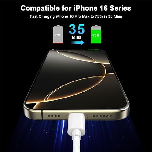 [MFi Certified] iPhone 17 16 15 Charger Cord 6FT, 2 Pack 60W USB C to USB C Charging Cable Cord Long for iPhone 17/17 Pro/17 Pro Max/Air/16/16 Pro/16 Pro Max/15/15 Pro Max, iPad Pro/Air/Mini, White thumbnail 3