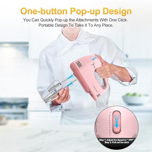 LILPARTNER Hand Mixer Electric, Ultra Power Kitchen Hand Mixer With 7-Speed & 5 Stainless Steel Accessories for Whipping Dough, Cream, Cake, Dishwasher Safe, Pink thumbnail 8