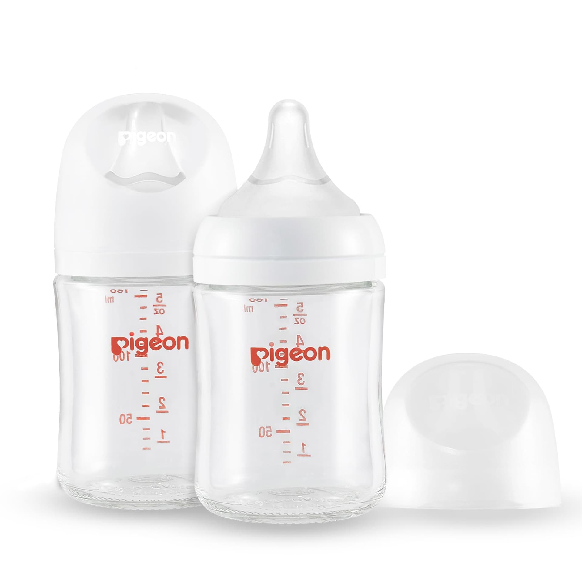 Pigeon Biberón de vidrio para lactancia de cuello ancho, anticólicos, cuerpo aerodinámico, sensación natural, fácil de limpiar, resistente al calor, 160 ml (Paquete de 2), incluye 2 piezas de tetinas - Image 1