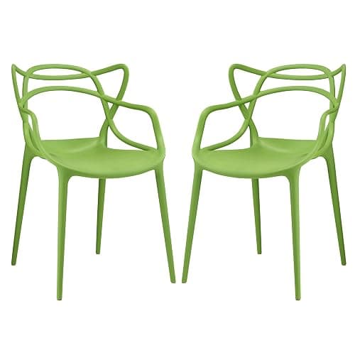Modway Entangled Modern Molded Plastic Two Dining Armchairs in Green - Two Dining Chairs - Green - Image 1