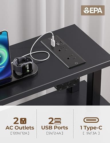 Seventable Computer Desk with Power Outlets & LED Light, 47 inch Home Office Desk with 5 Drawers, Writing Desk with Monitor Stand, Work Desk for Home Office, Black thumbnail 7