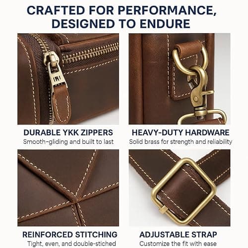 Luxorro Full Grain Leather Briefcase for Men, Top Choice Gifts, Handcrafted Laptop Bag with Multiple Compartments and Brass Hardware, Fits 15.6 Inch Laptop thumbnail 5