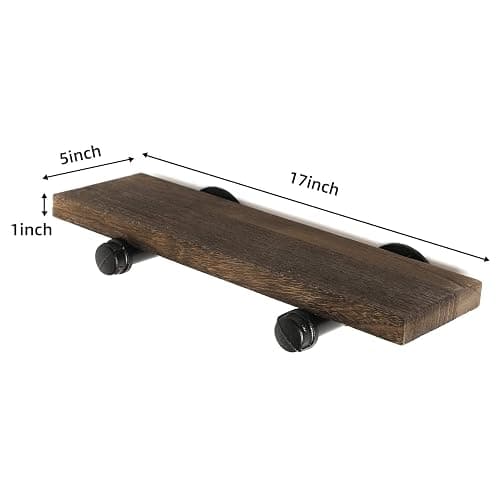 Home TZH Wall Mounted Floating Shelves, Floating Shelves with Industrial Pipe Brackets Set of 2 Rustic Wood Storage Shelf for Bedroom Living Room Bathroom Kitchen Office and More (2, Brown) thumbnail 4