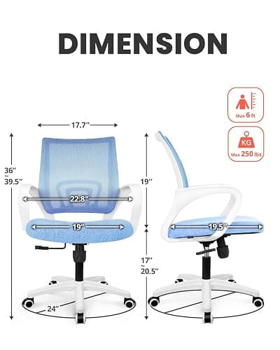 NEO CHAIR Office Desk Computer Chair Ergonomic Mesh Gaming Mid Back Seat with Comfy Lumbar Support Adjustable Height Swivel for Home Task (Sky Blue) thumbnail 3