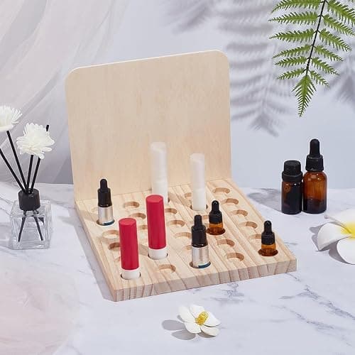 PH PandaHall Wood Lipstick Holder Organizer, 30 Slots Rustic Lip Balm Display Stand Makeup Organizer Storage Case Cosmetic Storage Organizer Rack fit for Lipstick 10ml Essential Oil Roller Storage thumbnail 5
