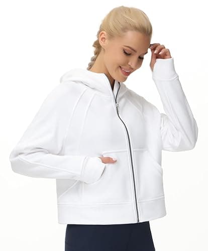 THE GYM PEOPLE Women's Full-Zip Up Hoodies Jacket Fleece Workout Crop Tops Sweatshirts with Pockets Thumb Hole thumbnail 2