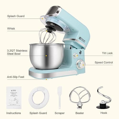 Kitchen in the box Stand Mixer,3.2Qt Small Electric Food Mixer,6 Speeds Portable Lightweight Kitchen Mixer for Daily Use with Egg Whisk,Dough Hook,Flat Beater (Blue) thumbnail 4