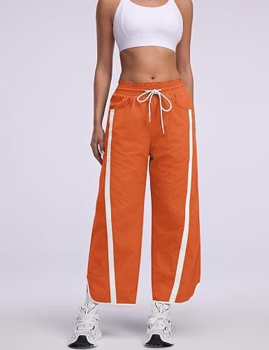 LOMON Womens Baggy Wide Leg Pants 2026 Lightweight Drawstring Contrast Color Elastic Waisted Y2K Track Pants with Pockets thumbnail 4