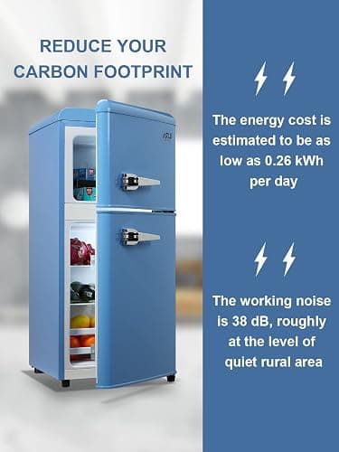 KRIB BLING 3.5 Cu.Ft Refrigerator 2 Door 7 Level Adjustable Thermostat Control Top-Freezer Refrigerator Lock Fresh Energy Saving Blue (KB03-FLS-80G-BLUE) thumbnail 7