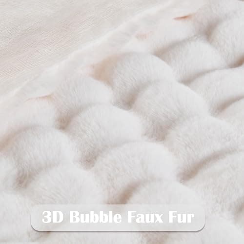 NEWCOSPLAY Faux Fur Twin Blanket Ivory Bubble Blanket Thick Warm Soft for Couch Sofa Bed 550GSM (Ivory, Twin(60"x80")) | Soft, Warm, Thick, for Couch Sofa Bed thumbnail 5