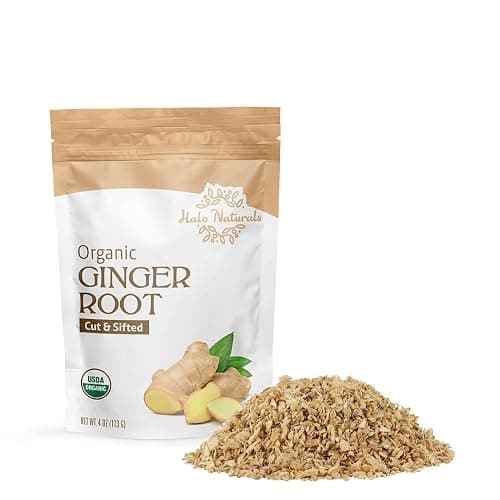 Halo Naturals Organic Ginger Root Cut & Sifted, 4 Ounces (Zingiber officinale) USDA Certified | Resealable Pouch| Packaged in The USA - Image 1