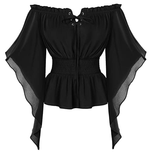 Scarlet Darkness Women Renaissance Shirt Off Shoulder Bell Sleeve Tops | Smocked Waist, Comfortable Chiffon, Elastic Neckline, for Ren Faire, Peasant, Pirate, Halloween Costume - Image 1