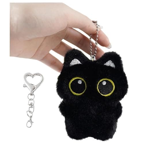 HUIJUFU Black Cat Plush Keychain Purse Charm - Cute Bag Charms Gifts for Women - Image 1