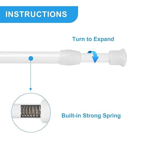 Ginbel Direct 2 Pack Tension Curtain Rod 15.7-28 Inch, Small Short Adjustable Extendable Spring Loaded Rods for Windows Cabinet Blinds Closet Bedroom Kitchen Bathroom Door No Drilling, White thumbnail 6